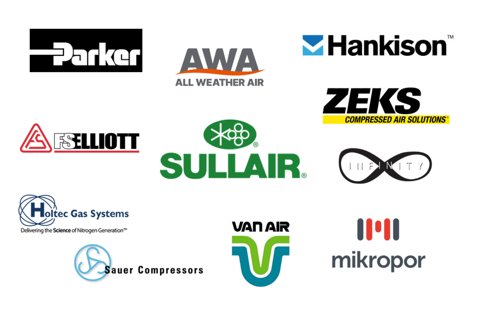 images of logos, parker, awa, hankison, fs elliott, sullair, zeks, holtec, sauer, vanair, mikropor